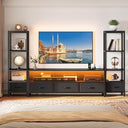 TV Stand with Bookshelves, LED Lights & Power Outlets – Fits up to 65" TV