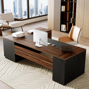 L-Shaped Executive Desk with File Cabinet and Drawers – 78.7 Inch Home Office Workstation