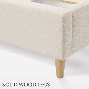 Boucle Platform Bed Frame with Arch Headboard & Wood Legs