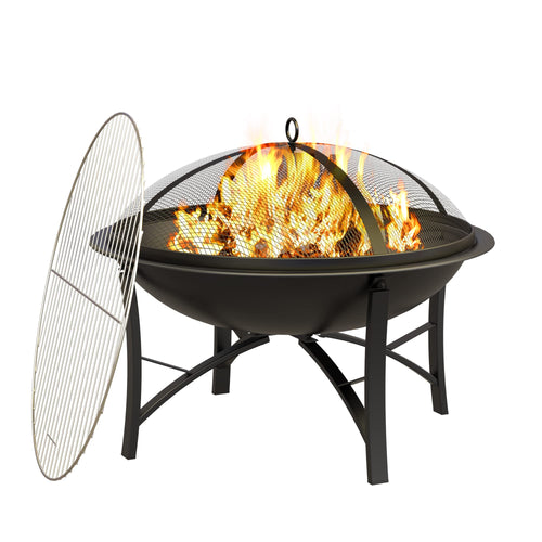 Round Wood Burning Fire Pit with Cooking Grate & Spark Screen
