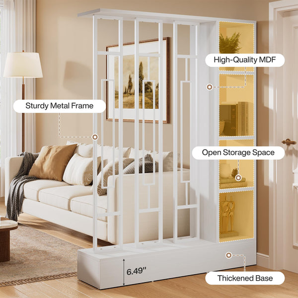 Room Divider Bookcase with Display Shelves, 70.9" H