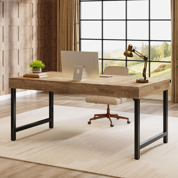 55" Industrial Executive Desk with Metal Legs