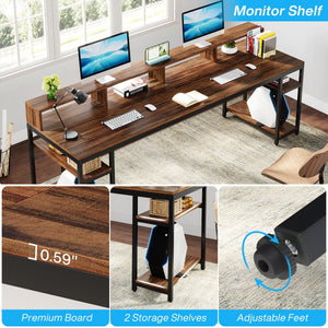 2-Person Desk with Monitor Stand & Storage Shelves, 78.74"