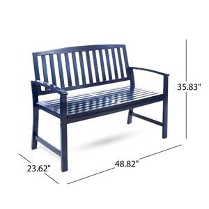 Acacia Wood Farmhouse Bench – PU Navy Blue