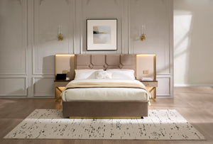 Queen Bed Frame with LED Lights, Charging Ports & Nightstands