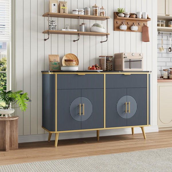 47.2" Fluted Buffet Storage Cabinet with Drawers & Adjustable Shelves