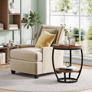 2-Tier Round Industrial End Table with Metal Frame