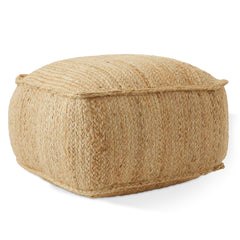 Square Braided Jute Pouf Ottoman 22" x 22" x 14"