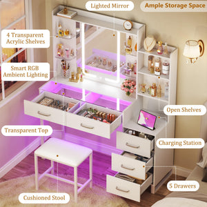 Makeup Vanity Desk with Mirror, Lights & Stool