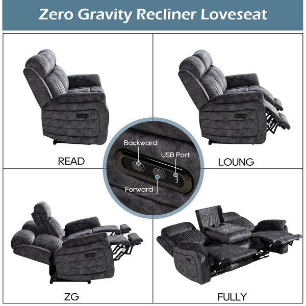 Power Reclining Sofa & Loveseat Set with USB Port, Console & Cup Holders