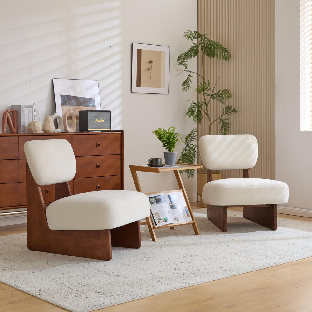 Armless Lounge Accent Chair Set of 2 – Fabric Upholstered, Solid Wood Frame