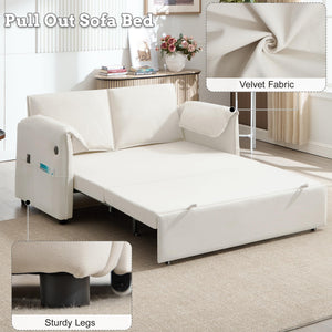 63" Velvet Pull-Out Sofa Bed – 3-in-1 Convertible Futon Loveseat