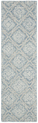 Abstract Geometric Runner Rug – 2'3" x 12' | Blue & Grey Handmade Wool