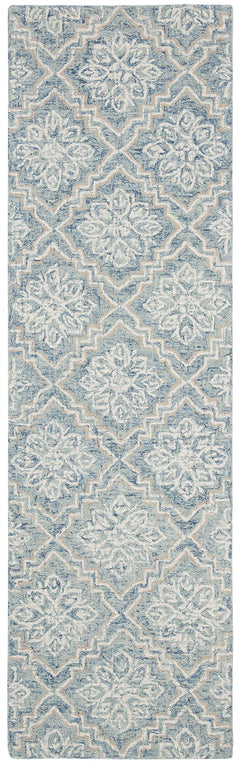 Abstract Geometric Runner Rug – 2'3" x 12' | Blue & Grey Handmade Wool