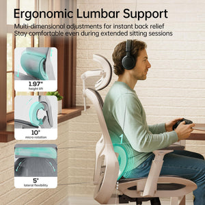 Ergonomic Mesh Office Chair with 3D Lumbar, 360° Armrests & 135° Tilt