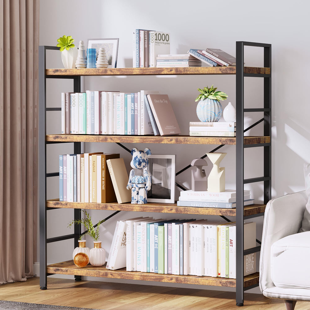 4-Tier Adjustable Bookshelf with Metal Frame