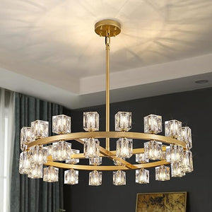 Gold K9 Crystal Rectangular Chandelier with Adjustable Height