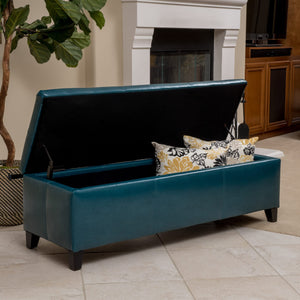 Teal PU Storage Ottoman Bench