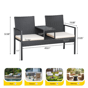 Outdoor Wicker Loveseat with Built-In Coffee Table & Storage