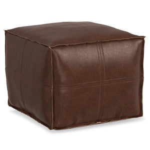 Square Pouf Ottoman – 18" x 18" x 14" | Vegan Leather | Distressed Dark Brown