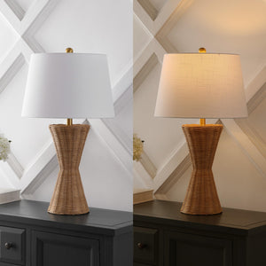 27" Natural Woven Rattan Hourglass Table Lamp Set of 2