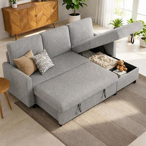 L-Shaped Sleeper Sectional Sofa with Storage Chaise