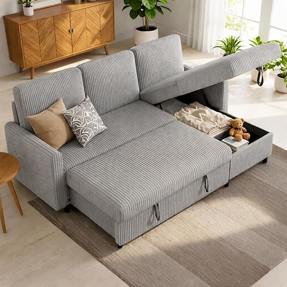 L-Shaped Sleeper Sectional Sofa with Storage Chaise