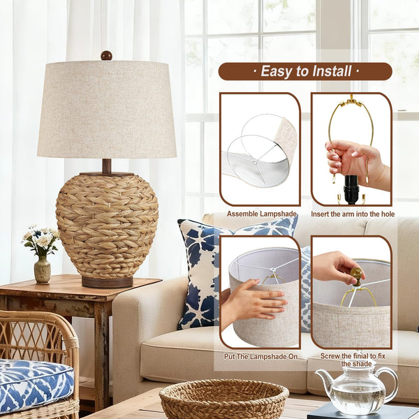 Natural Seagrass Woven Table Lamp with Linen Shade