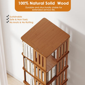 Bamboo Rotating Bookshelf Tower with Wheels