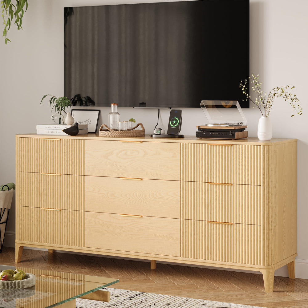 9-Drawer Fluted Dresser – 62.9" Wide Bedroom Chest of Drawers