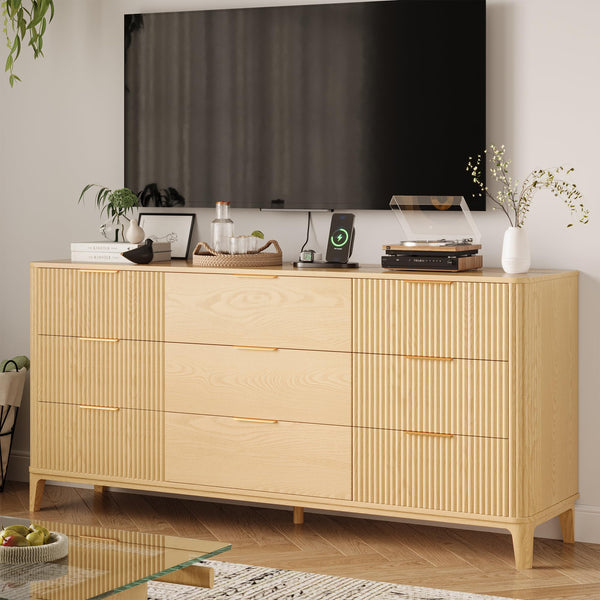 9-Drawer Fluted Dresser – 62.9" Wide Bedroom Chest of Drawers