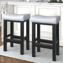 Bar Stools Set of 2, 24 Inch Counter Height Bar Stools for Kitchen Island, Faux Leather Upholstered Thick Saddle Seats & Heavy Duty Metal Base, Easy Assembly, Black