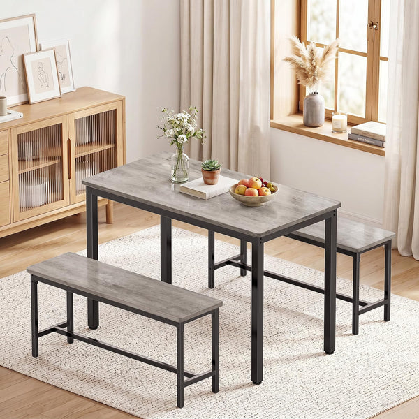 3-Piece Dining Table Set with 2 Benches