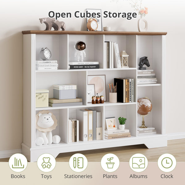 10-Cube Open Bookcase with Base – 3-Tier Storage Organizer