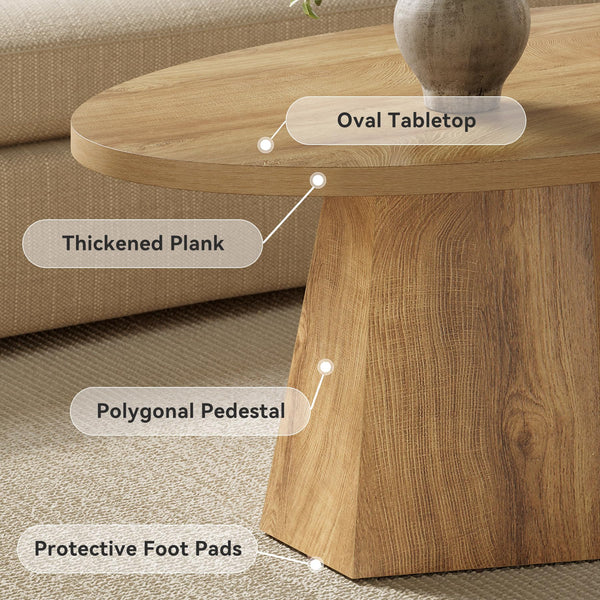 Oval Coffee Table 47-Inch with Polygonal Pedestal