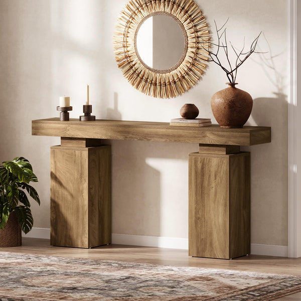 63-Inch Farmhouse Console Table with Wood Finish