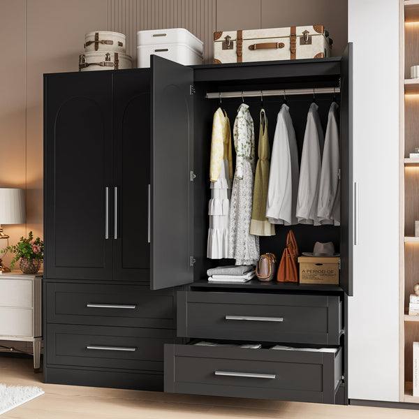 2-in-1 Wooden Armoire Wardrobe Closet with Drawers