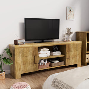 70-Inch Farmhouse TV Stand with Power Outlets & Storage Cabinets
