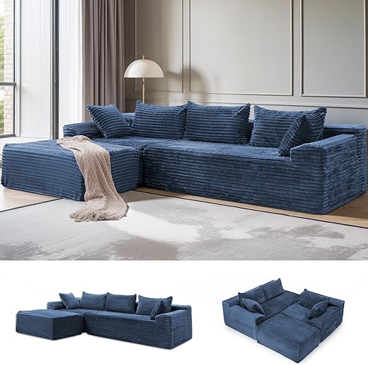 L-Shaped Modular Sectional Sofa – Corduroy Deep Seat
