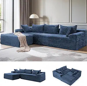 L-Shaped Modular Sectional Sofa with Chaise – Corduroy, Deep Seat, No Assembly