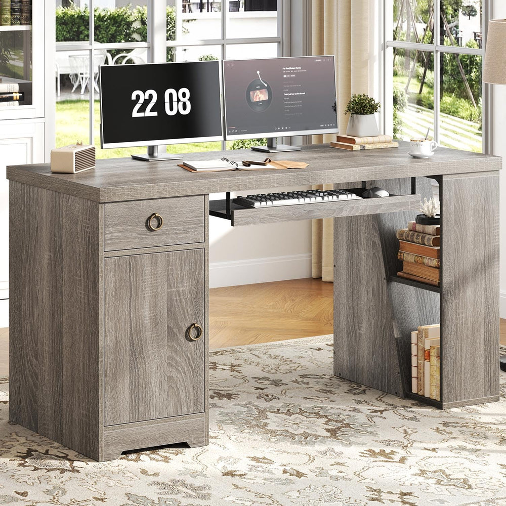55" L-Shaped Corner Office Desk with Drawers, Cabinet, Shelves & Keyboard Tray