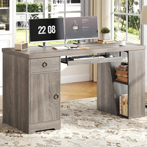 55" L-Shaped Corner Office Desk with Drawers, Cabinet, Shelves & Keyboard Tray