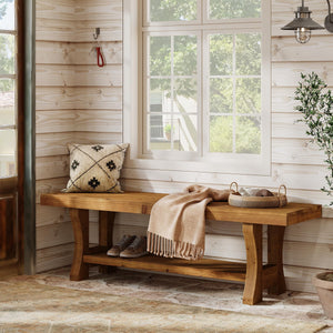 Solid Wood Entryway Bench – 55" Farmhouse Seat