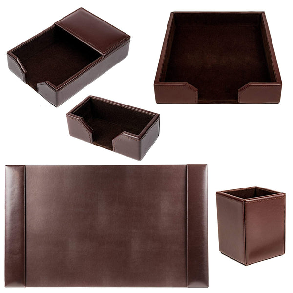 Bonded Leather Desk Set – 5-Piece Office Organizer