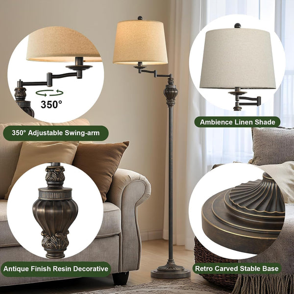 Vintage Floor Lamp with 350° Adjustable Swing Arm