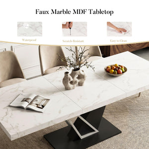 Extendable Dining Table with Faux Marble Top
