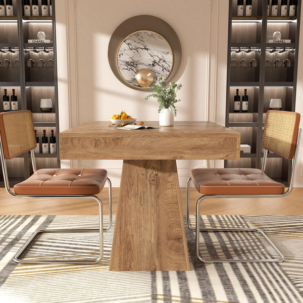 Square Dining Table 31.5" – Rustic Wood, Pedestal Base