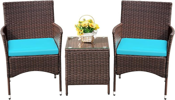 3-Piece PE Rattan Patio Furniture Set with Chairs and Table