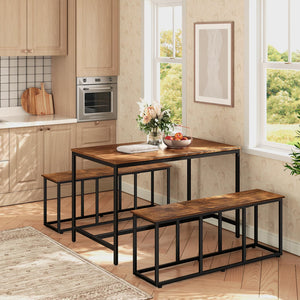 Industrial Dining Bench 47-Inch | Metal Frame | Rustic Brown & Black