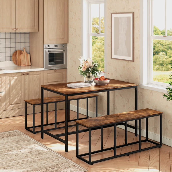 Industrial Dining Bench 47-Inch | Metal Frame | Rustic Brown & Black